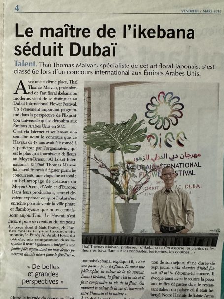 MAI VAN Thai Thomas maitre d'ikebana Dubai presse MAI VAN Thai Thomas, maitre ikebana séduit Dubai article presse