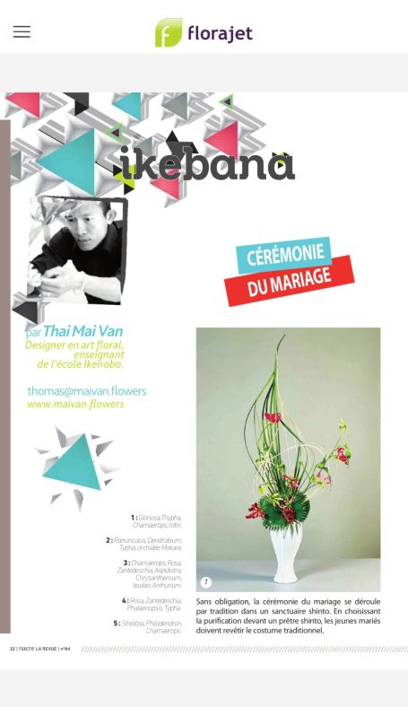 MAI VAN Thai Thomas ikebana Nacre magazine page intérieure Création florale contemporaine MAI VAN Thai Thomas publiée magazine Nacre art floral